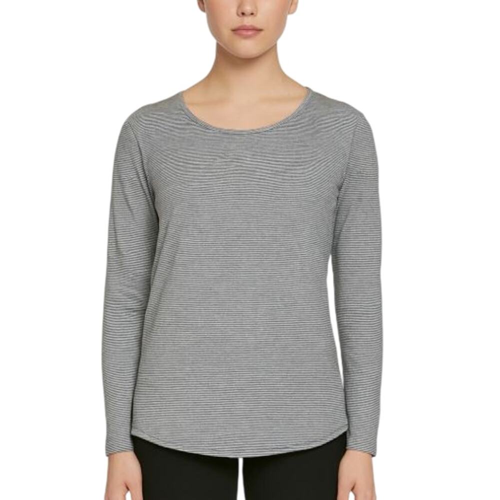We Wander WeFlex Long Sleeve Top Gray Stripe NWT Size Large Crisscross Back